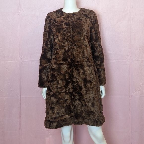 Express Brown Faux Fur Longline Coat with Pockets size Small - Picture 1 of 11